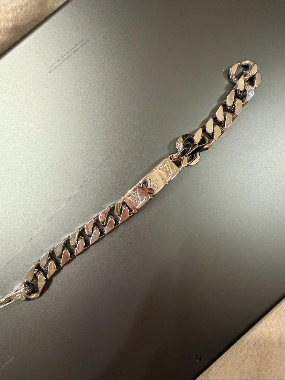 Louis Vuitton Men's Silver Cuban Link Chain bracelet - Polished Stainless Look